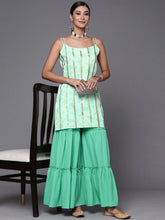 Women's Green & Gold Floral Printed & Striped Straight Sharara Set-AHKUSH-COMBO-544-FF